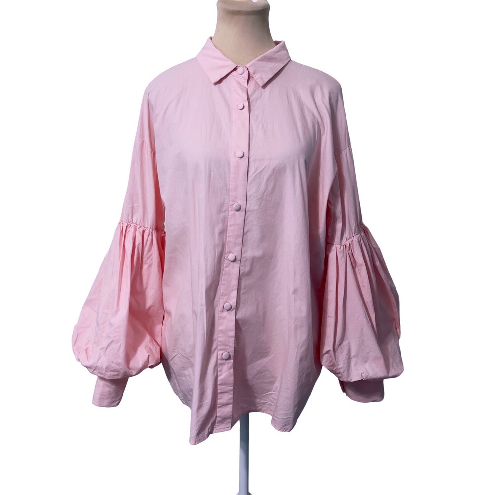 STYLEWE  Pink Cotton Balloon Sleeve Whimsy Coquette Shirt Large Dramatic Puff